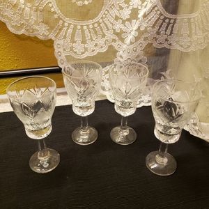Vtg Clear Cut Crystal Pedestal Footed Wine Glasses